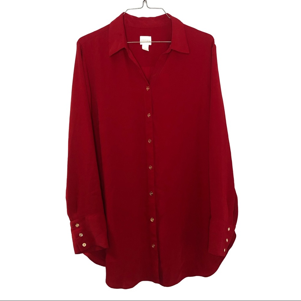 Chico's Long Sleeve Collar Button-Down Red Top 2
